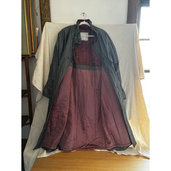 VTG Fleet Street Womens Long Trench Coat Gray Thermolite Paisley Lined Size 10 - Picture 10 of 16